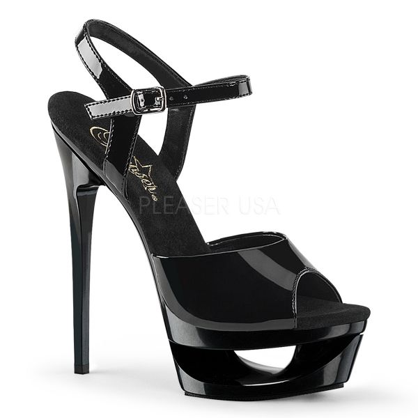 Extravagante schwarze High-Heel Lack-Sandalette mit Plateau im Cut-out-Design ECLIPSE-609